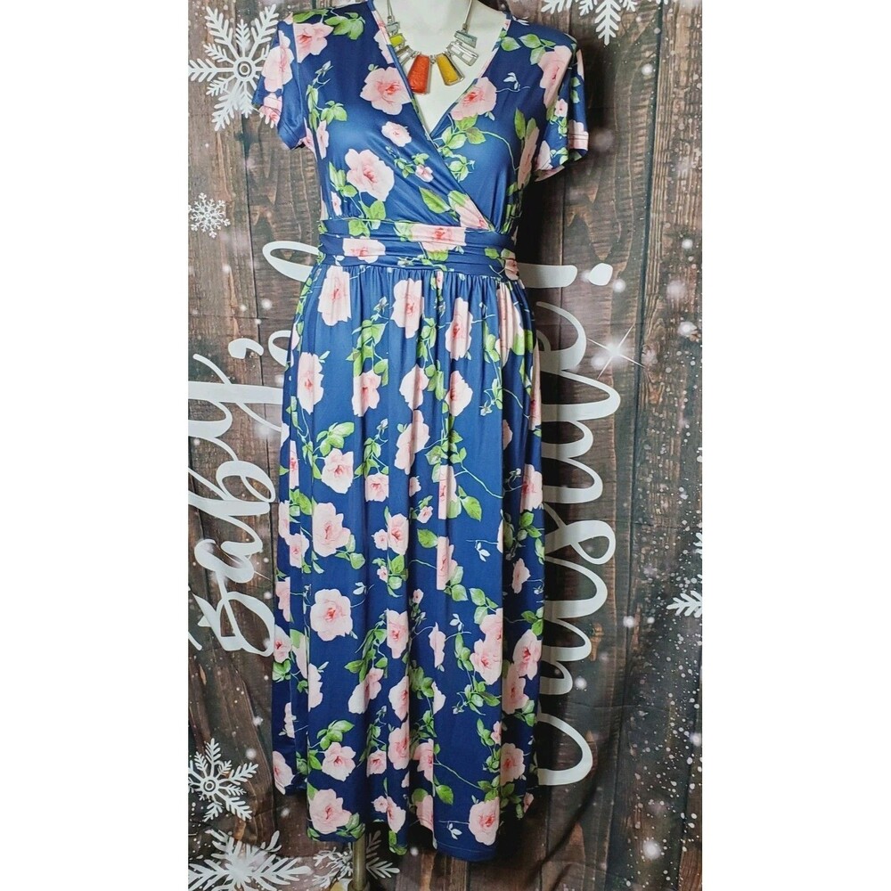 OUGES Womens' V-Neck Pattern Pocket Maxi Long Dre… - image 2